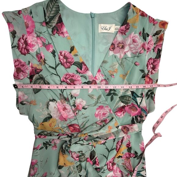 NEW Eliza J Maxi Faux Wrap Floral Dress Women 6 Chiffon Rollover Cap Sleeve - Picture 12 of 15